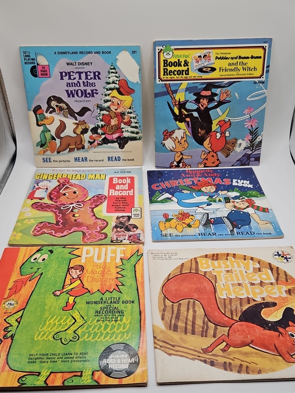 Vintage Lot 6 Vintage Book & Record Kids Variety 33 1/3 RPM & 45 RPM Collectible